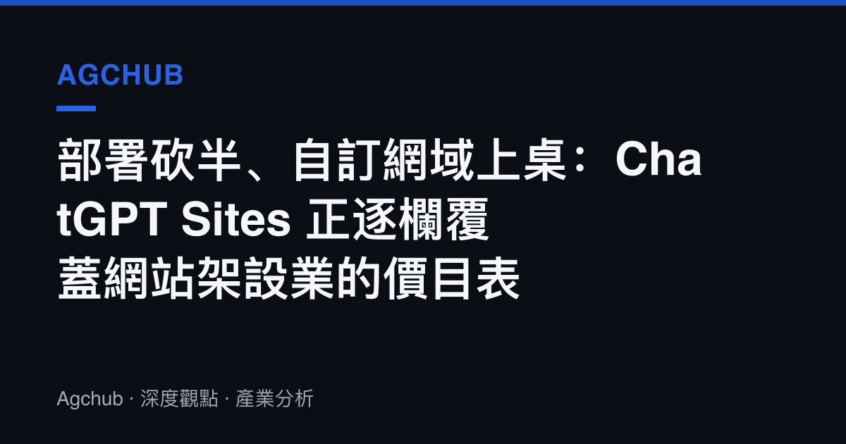 部署砍半、自訂網域上桌：ChatGPT Sites 正逐欄覆蓋網站架設業的價目表
