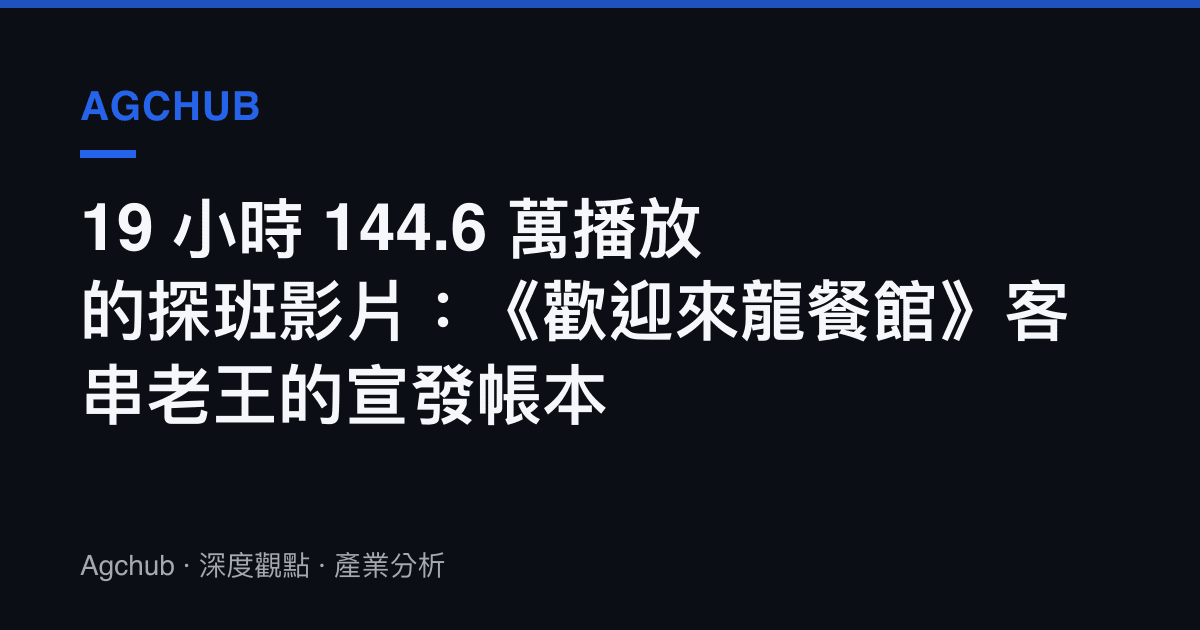 19 小時 144.6 萬播放的探班影片：《歡迎來龍餐館》客串老王的宣發帳本