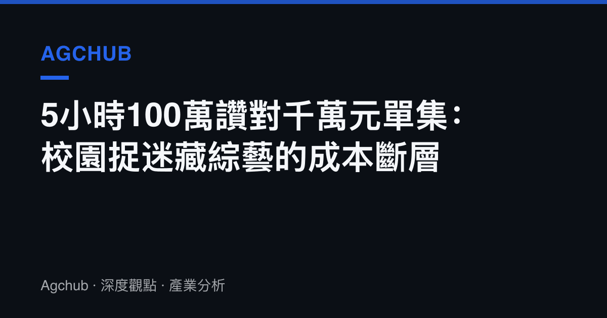 5小時100萬讚對千萬元單集：校園捉迷藏綜藝的成本斷層
