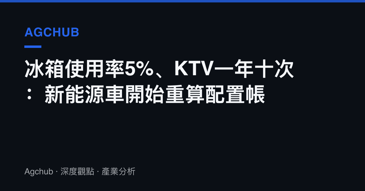 冰箱使用率5%、KTV一年十次：新能源車開始重算配置帳