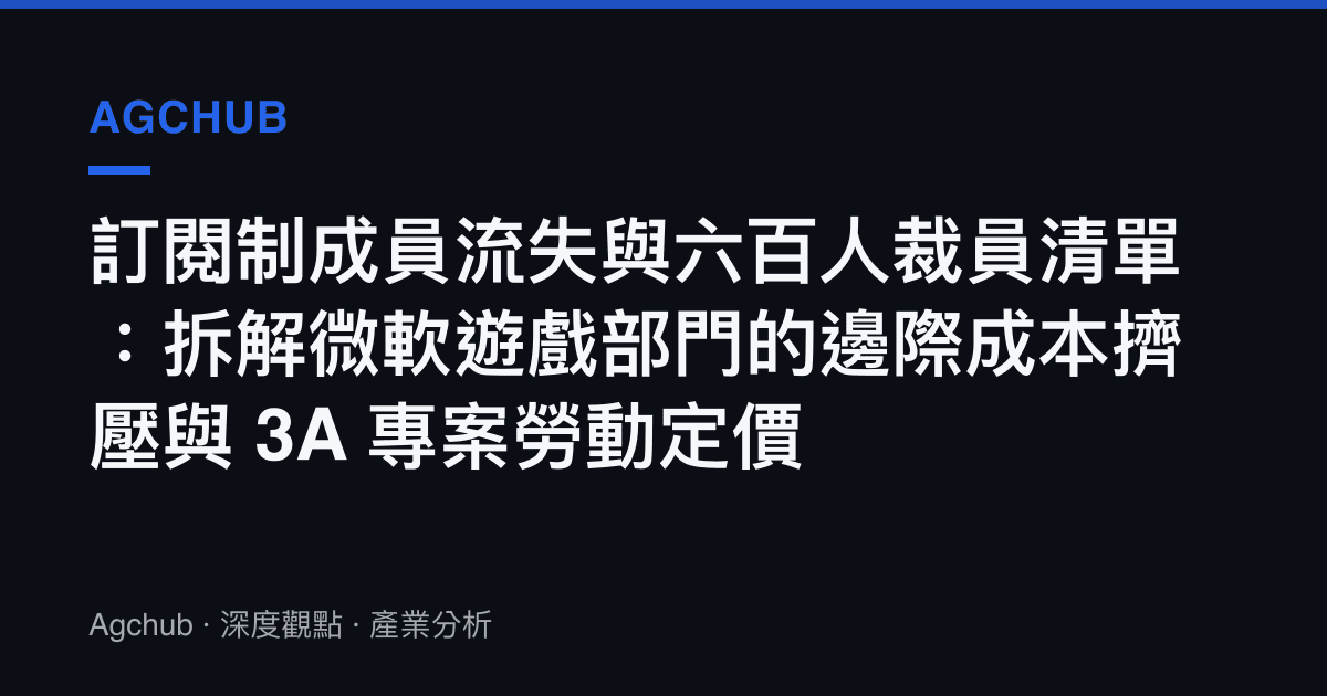 訂閱制成員流失與六百人裁員清單：拆解微軟遊戲部門的邊際成本擠壓與 3A 專案勞動定價