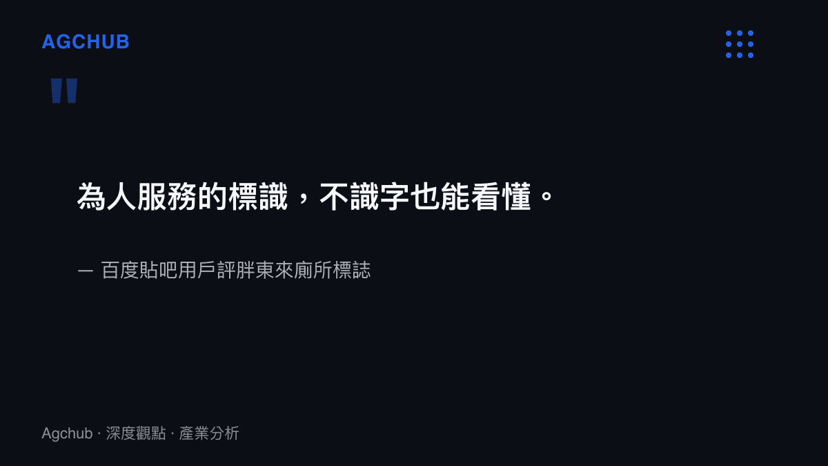 引言圖卡呈現百度貼吧用戶對胖東來廁所標誌的評價：為人服務的標識，不識字也能看懂