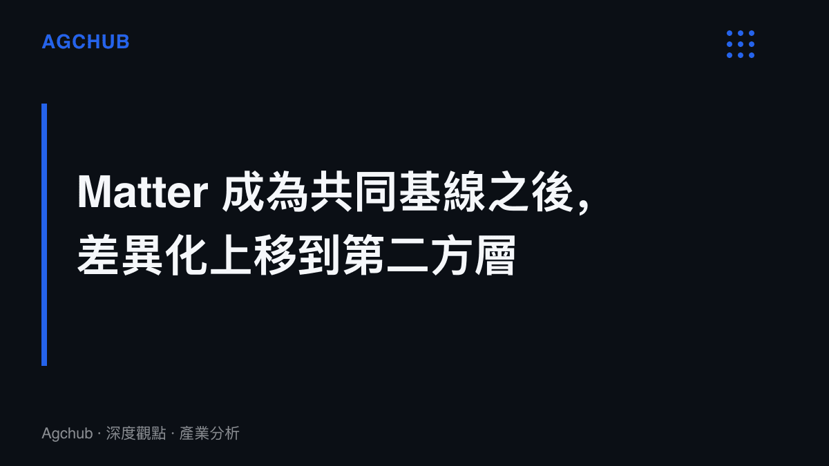 圖卡呈現競爭軸移動的主張：當 Matter 標準抹平第三方配件的功能差距，蘋果將系統級差異化功能往上集中到第二方深度合作層級