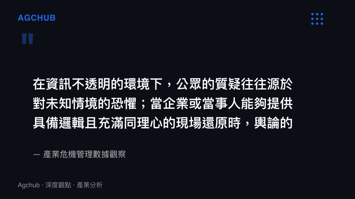 產業分析引言指出企業提供具邏輯與同理心的現場還原能有效削弱公眾輿論質疑