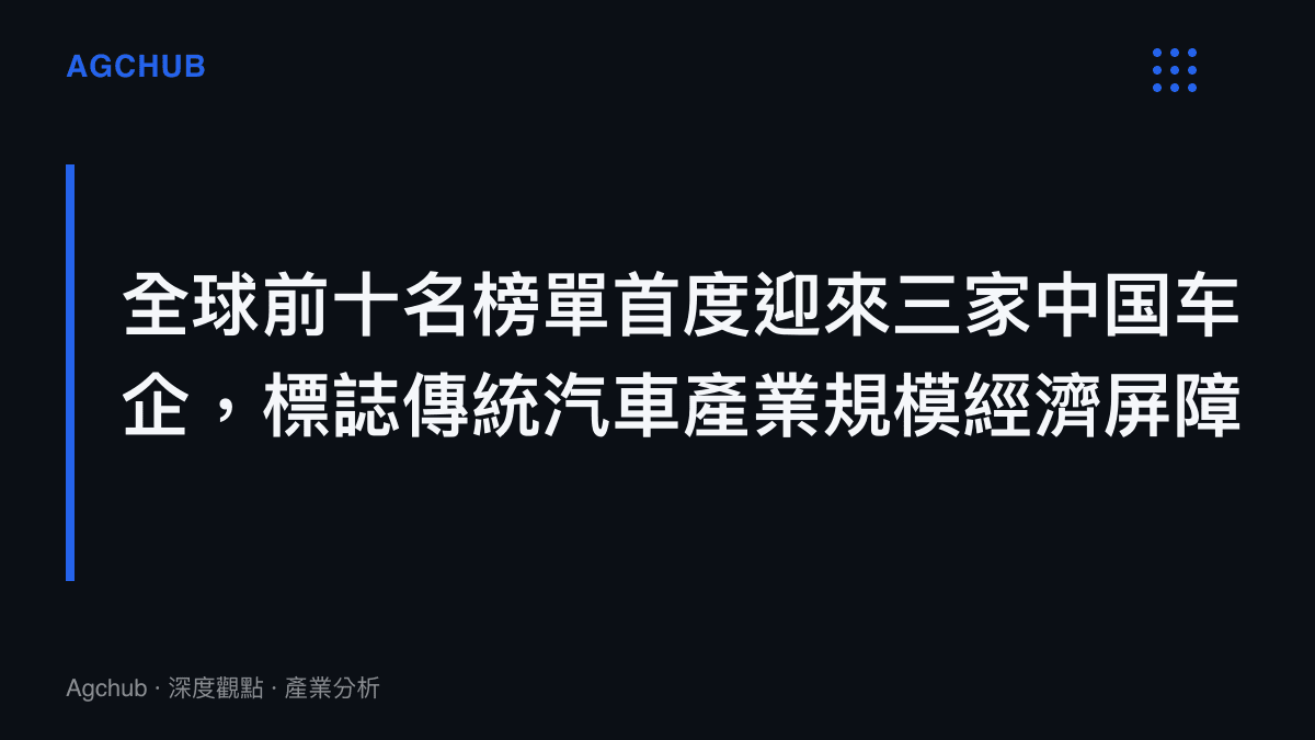 段落標題卡片，說明全球汽車銷量前十名榜單中首次出現三家中國車企的市場結構變遷