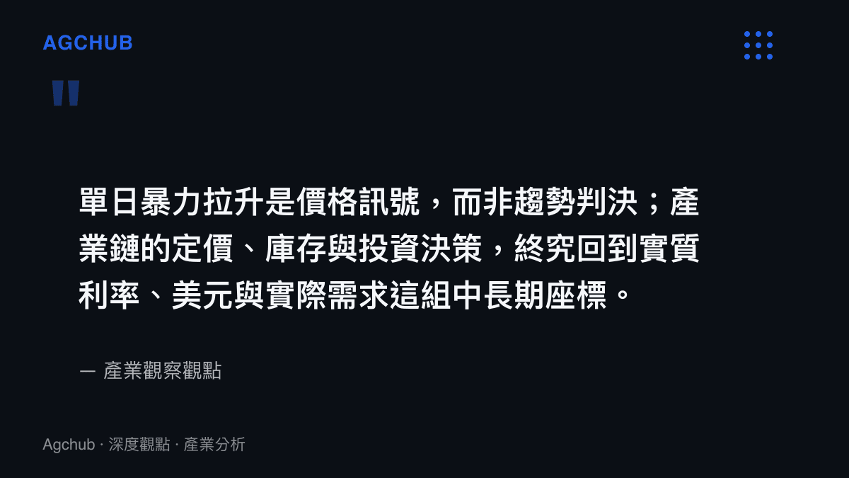 引述產業觀點指出單日暴力拉升是價格訊號而非趨勢判決