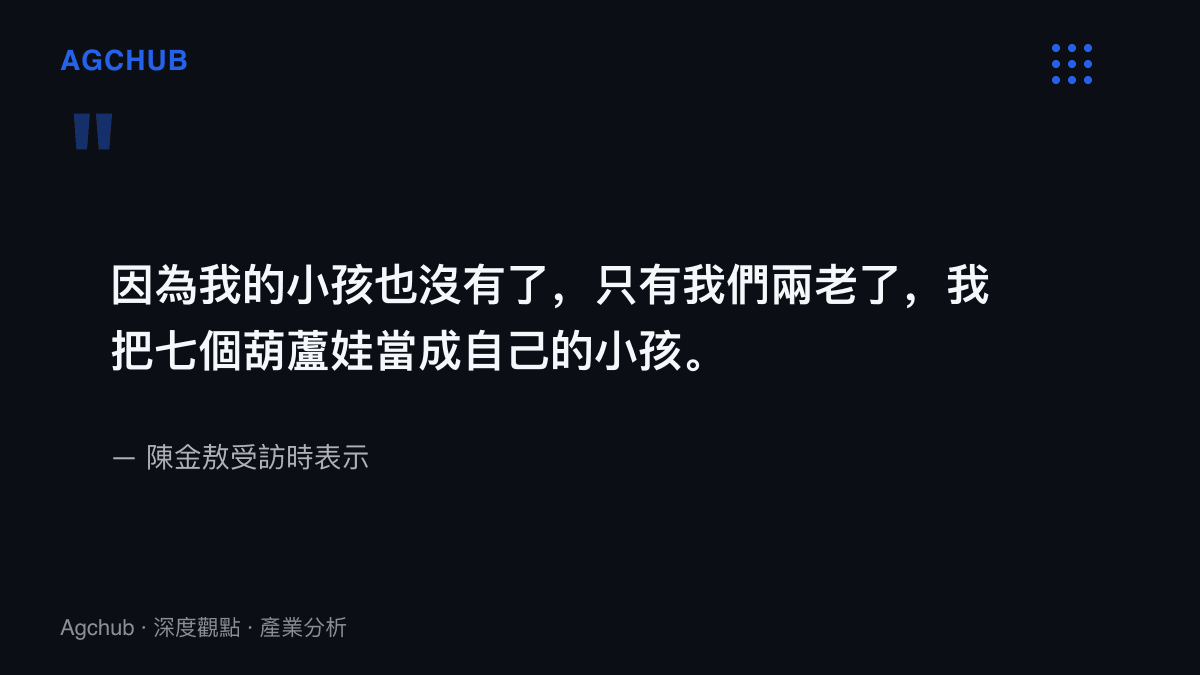陳金敖受訪內容，說明因孩子已不在，兩位老人將門前七個葫蘆視為自己的小孩