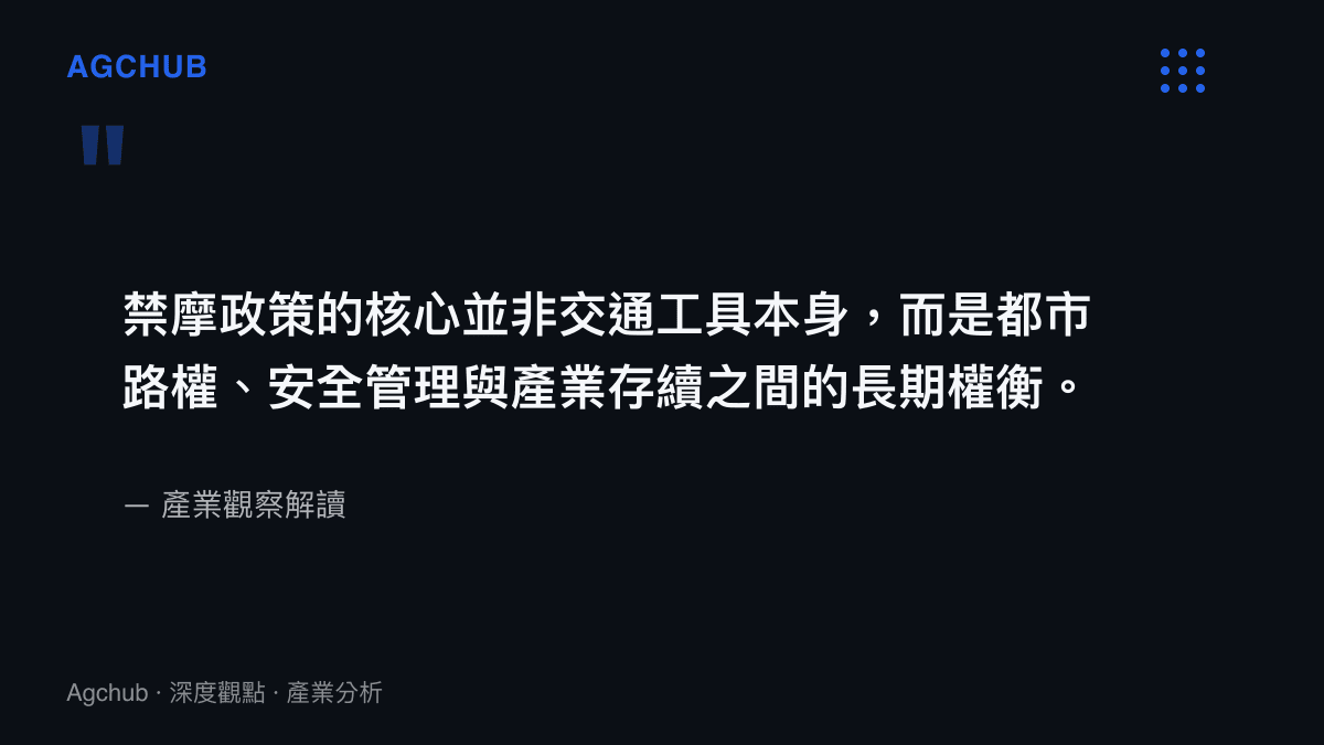 禁摩政策核心是都市路權與產業權衡的引述圖卡