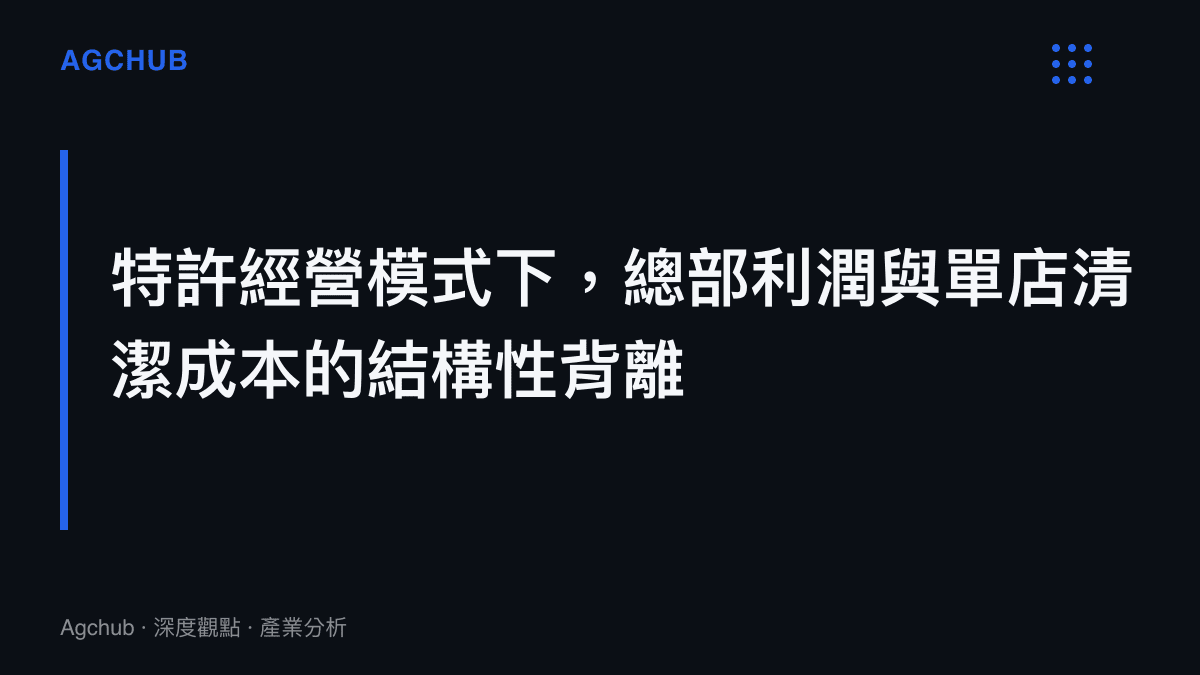 特許經營模式中，品牌總部收取高額抽成與供應鏈溢價，而加盟業主則透過擠壓基層清潔外包費用來維持單店現金流。