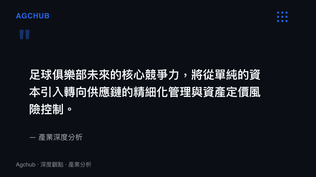 引述產業深度分析指出足球俱樂部的核心競爭力正從資本引入轉向供應鏈管理與資產定價風險控制的長期趨勢