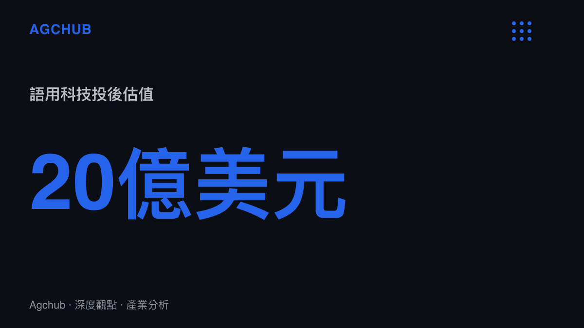 統計圖卡呈現語用科技在首輪融資後達到二十億美元的投後估值規模