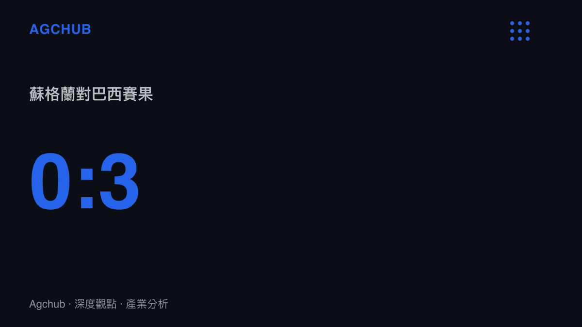 統計圖卡呈現蘇格蘭零比三敗給巴西的比賽結果，顯示這場國際足球友誼賽的比分差距