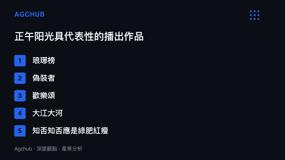 正午陽光出品的代表性陸劇作品列表，包含琅琊榜、偽裝者、歡樂頌、大江大河與知否知否應是綠肥紅瘦等知名劇集