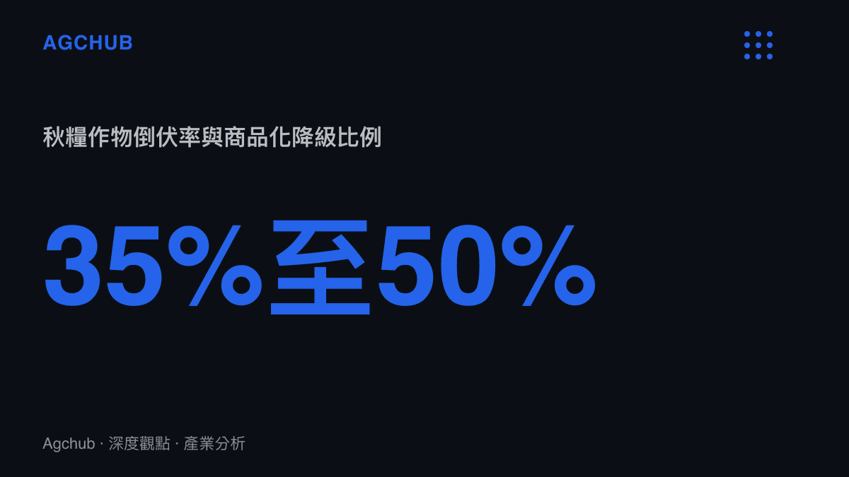 颱風外圍環流引發的農田積水導致秋糧倒伏率與商品化降級比例達到百分之三十五至五十