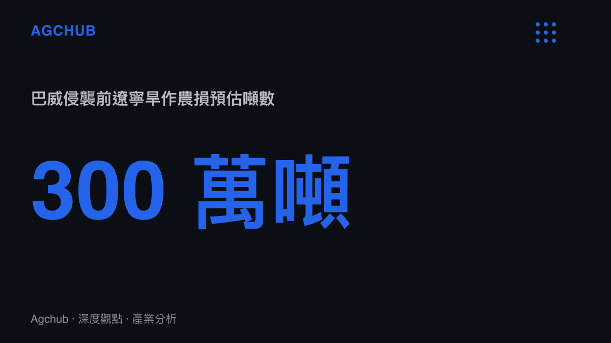 統計圖卡呈現巴威颱風侵襲前遼寧農作物受損預估高達三百萬噸的規模